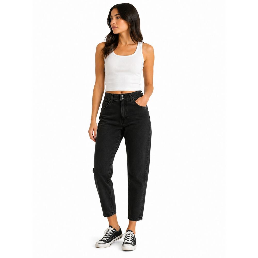 LR1409 d.jeans Black High Rise Crop Jeans Women’s Size 14 Button Fly Stretch